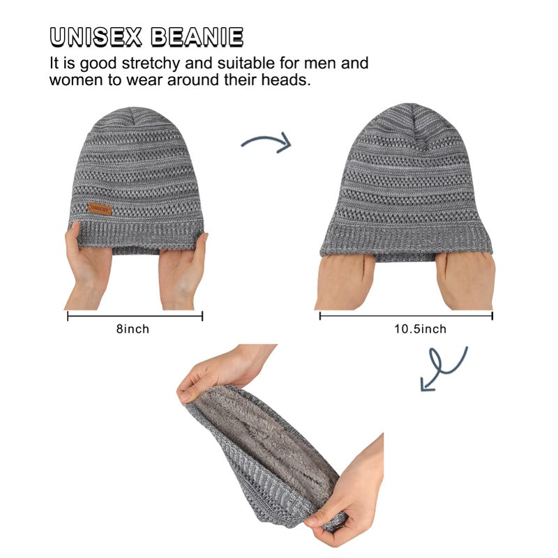OMECHY Beanie for Men Women Thick Warm Fluffy Lined Knit Winter Hat Slouch Chunky Stretch Plain Cuff Toboggan Cap Black - Image 4